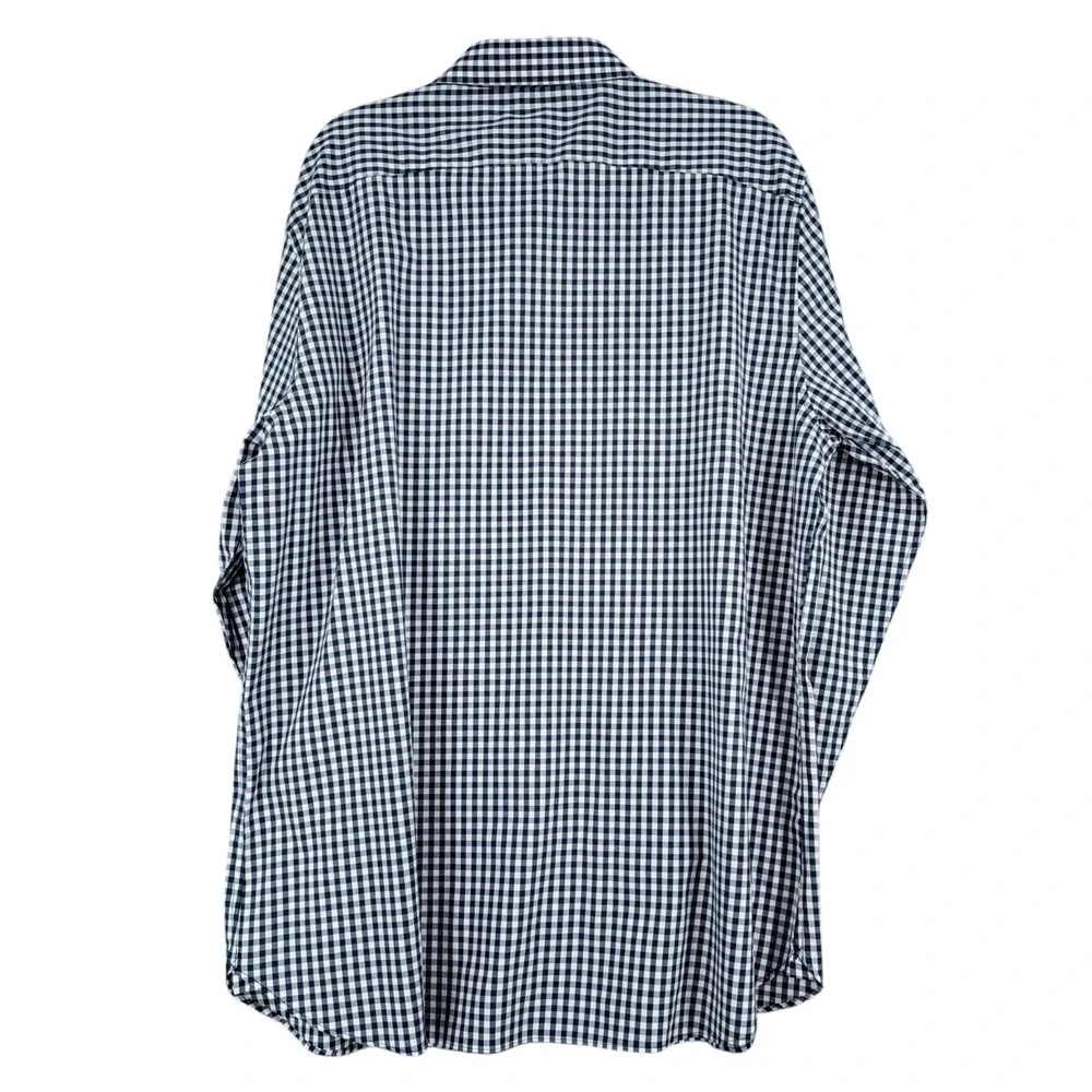 Banana Republic Men's XXL Slim Fit Navy Gingham Long‎ Sleeve Dress Shirt